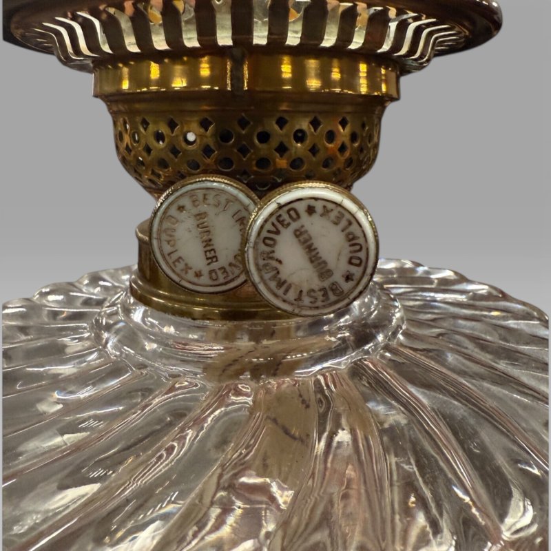 Antique Victorian Duplex Etched Glass Tulip Shade Oil Lamp With Brass Column - Image 14